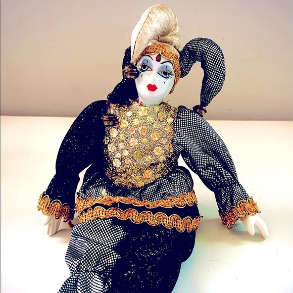 Harlequin Jester Porcelain Mardi Gras Mime Doll